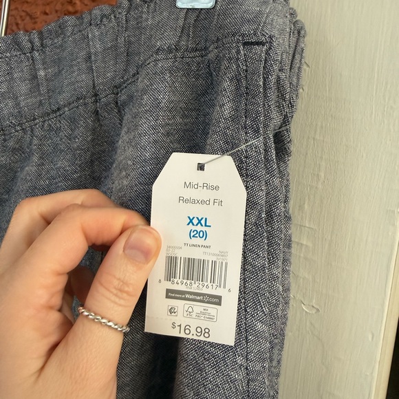 Time And Tru Blue Chambray Linen Blend Mid Rise Wide Leg Pants Plus Size 2XL - Picture 4 of 4